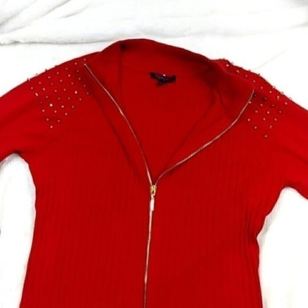 Women's Red Sweater Cardigan Embellished Stud Fontana Red Cardigan Sweater - Picture 7 of 12